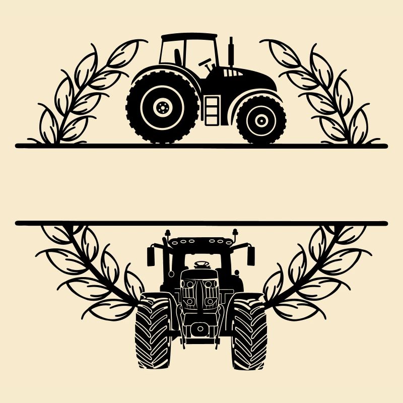 Tractor side and front view in wheat wreath