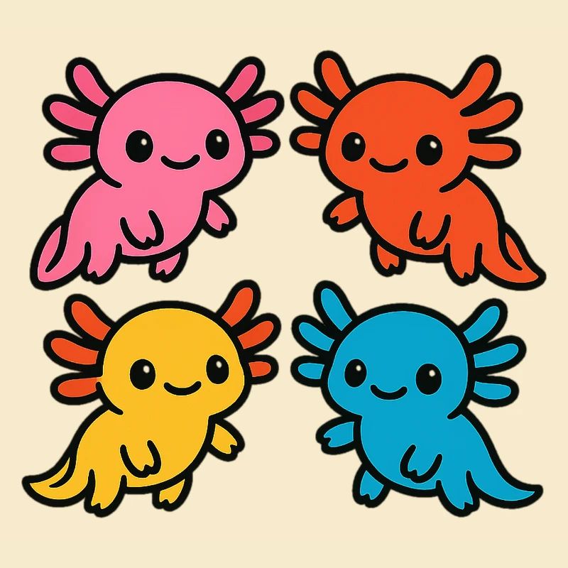 Mignonne Axolotl Couleurs Colorées Design mignon