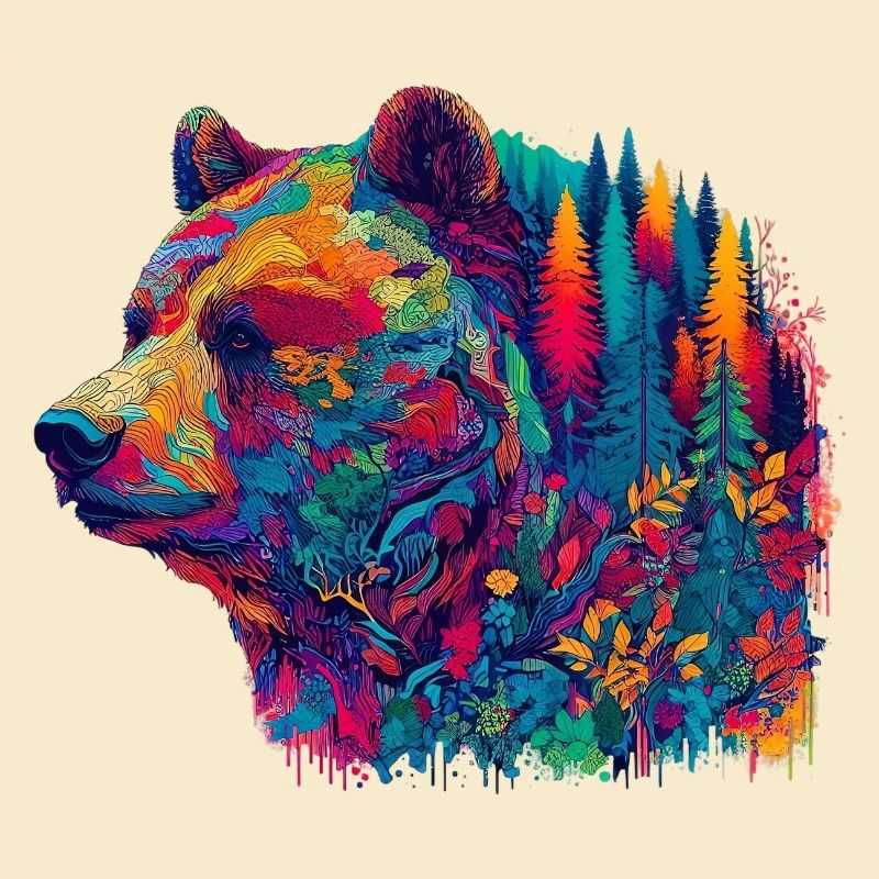 Bear decorated with a forest landscape