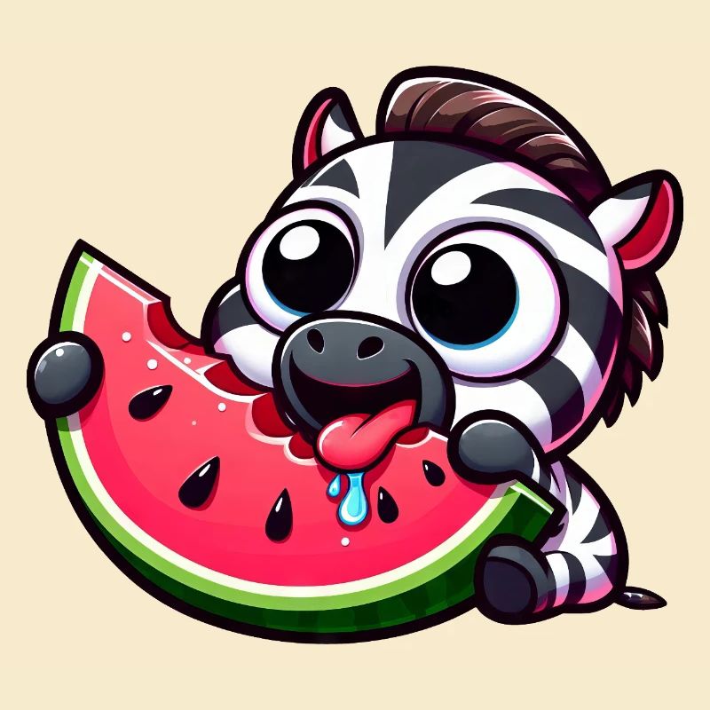 Mignon dessin animé zèbre pastèque fruit d’été