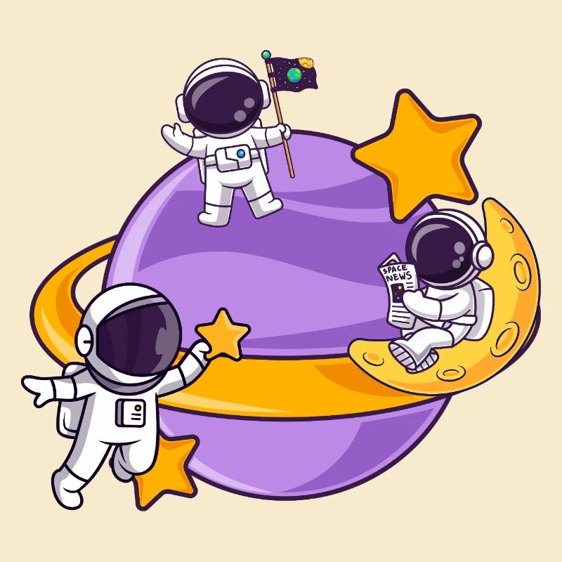 Astronaut team in space moon sphere