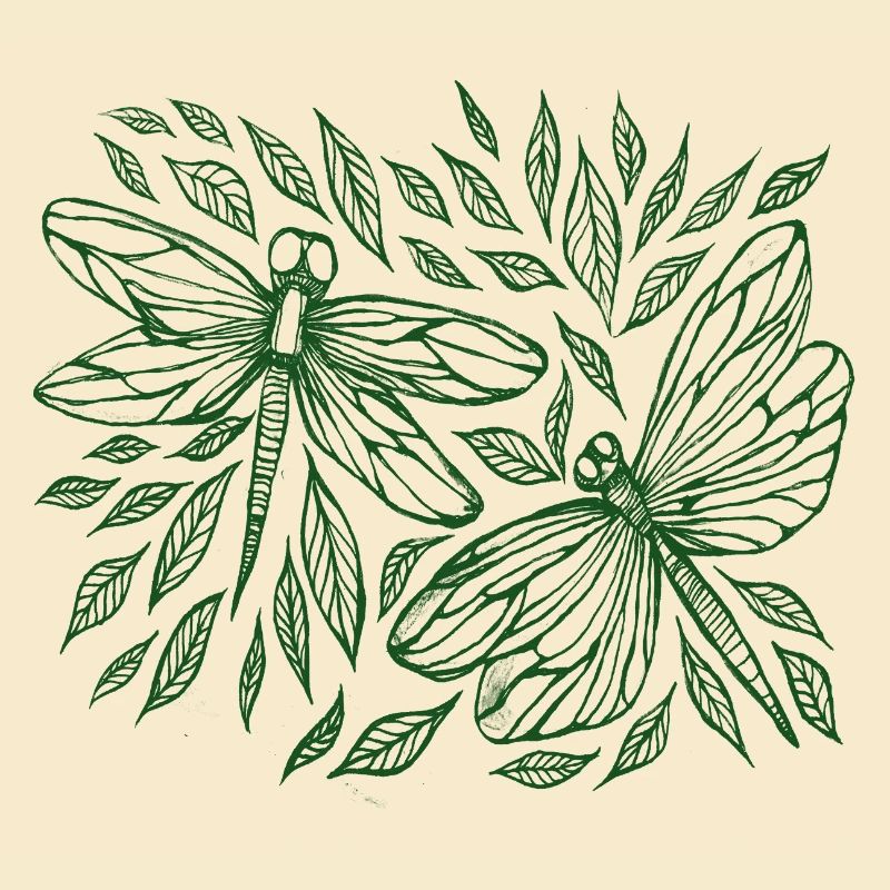 Libellules et feuilles Botanique