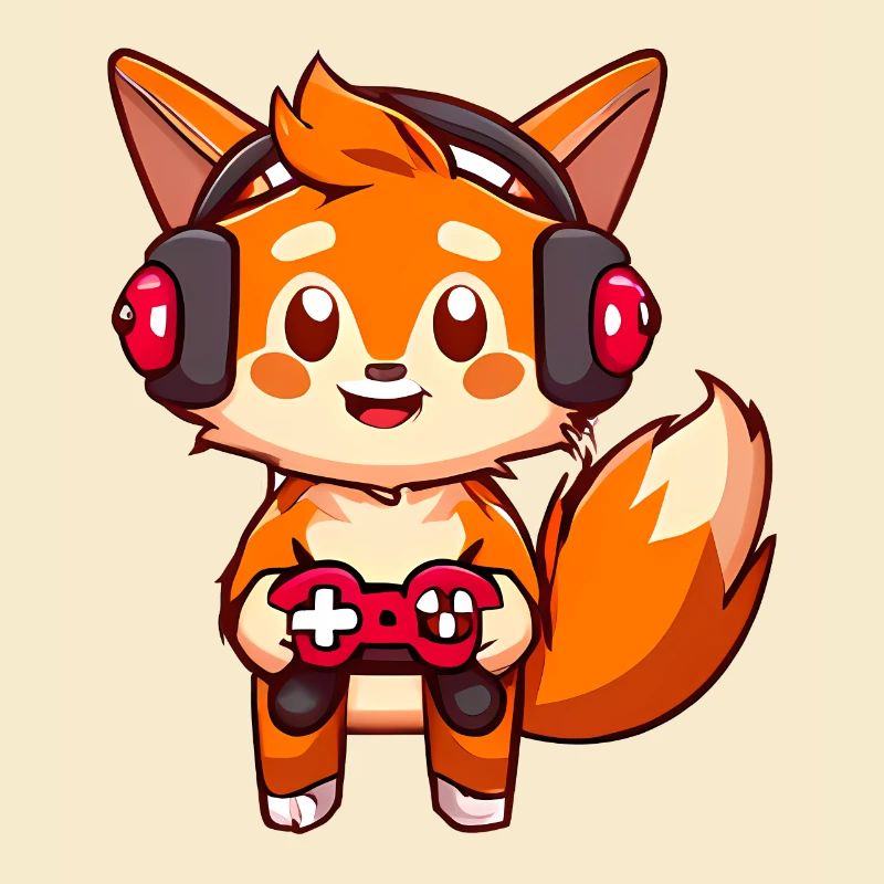 00237 roter Fuchs mit Kopfhörer und Controller