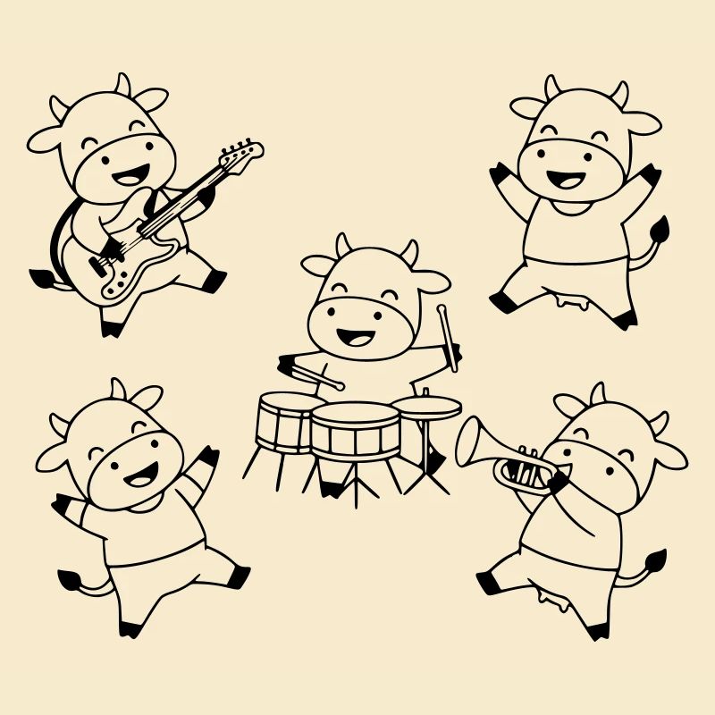 Comique de fête musicale du groupe de vaches mignonnes