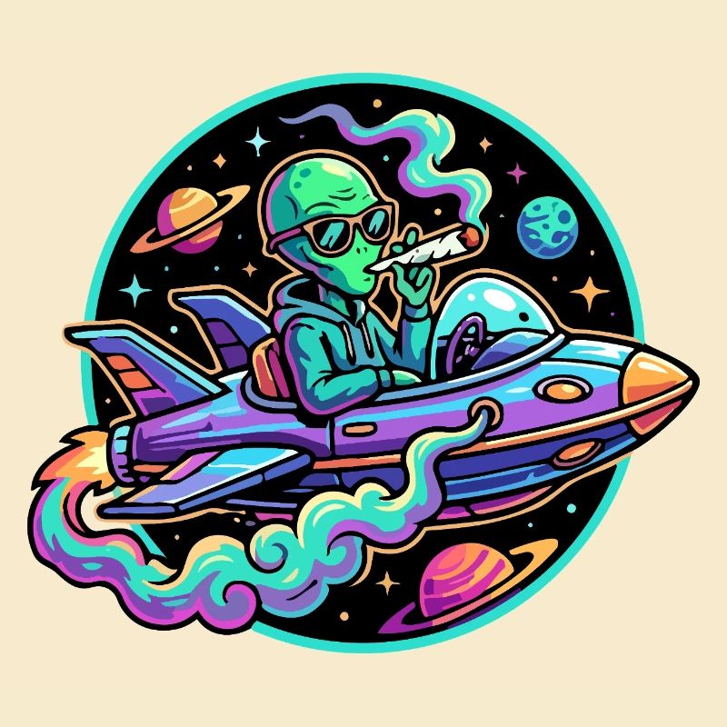 Smoking Alien Neon Space Flight Joint Motif