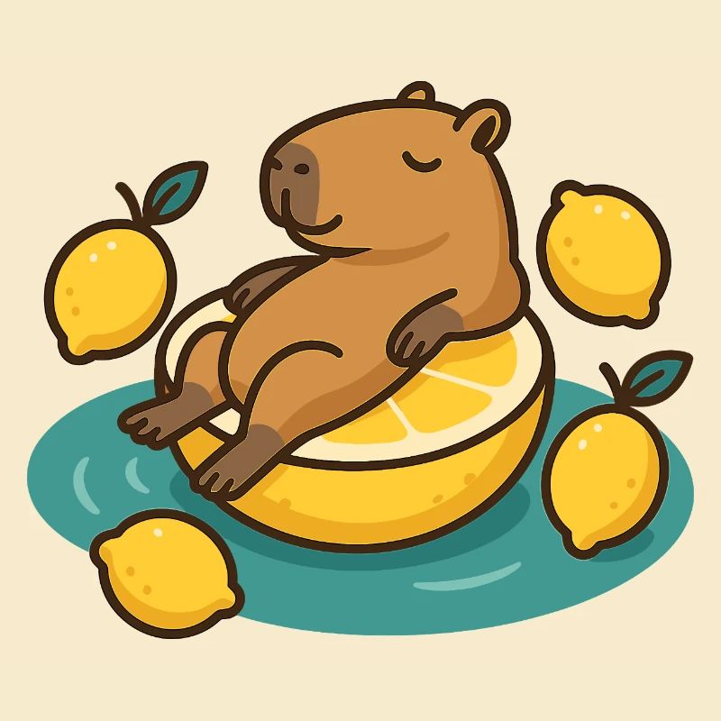 Chilling Capybara on Lemon Cartoon