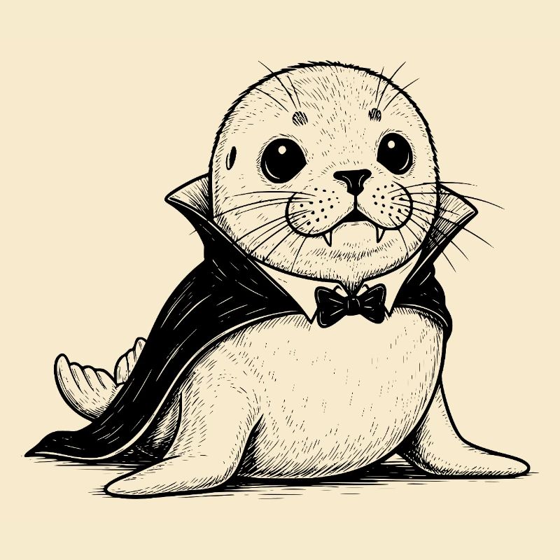 Dessin animé bébé phoque en costume de vampire