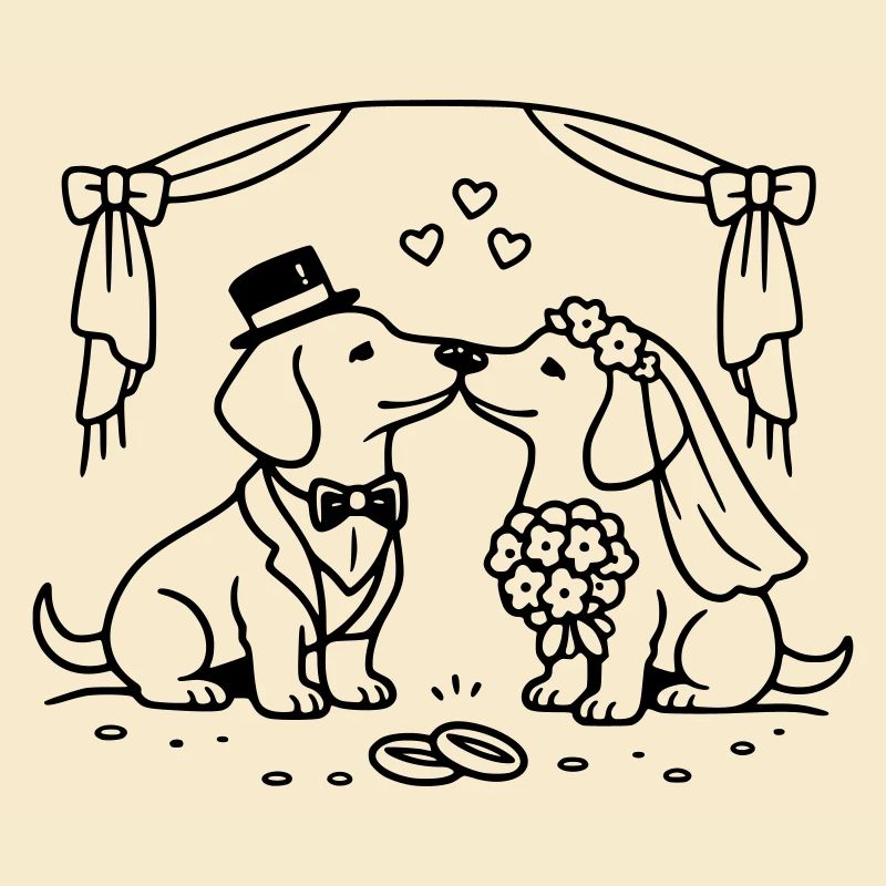 Art au trait de mariage teckel