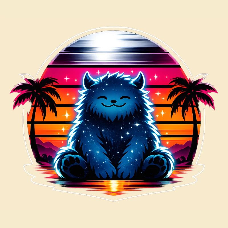 Cuddly kitten in the neon cosmos