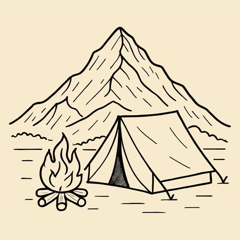 Mountain camping night silhouette