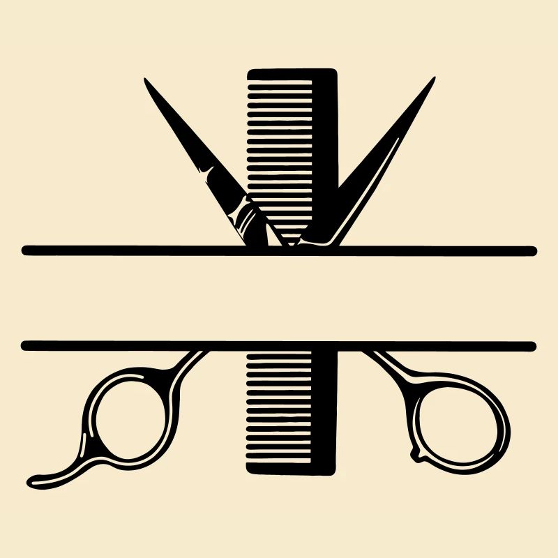 Texte bannière logo coiffeur, ciseaux avec peigne