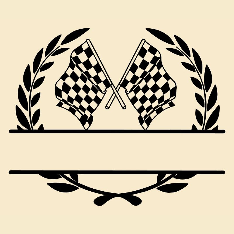 Drapeau de course dans une couronne de laurier