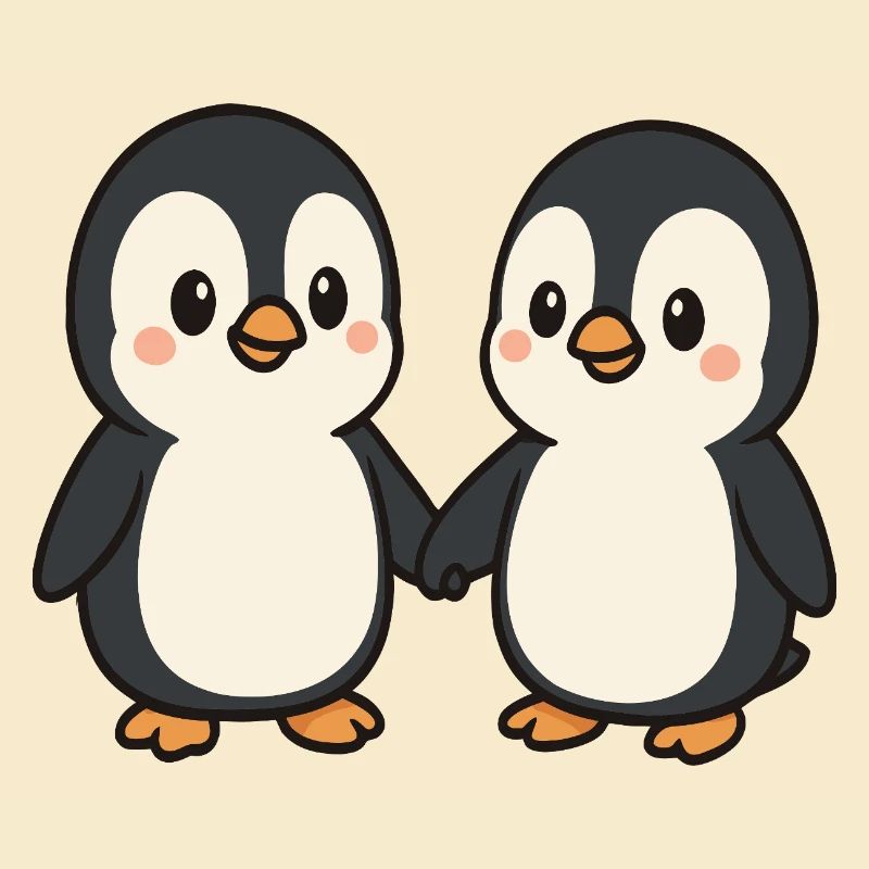 Two penguins holding hands