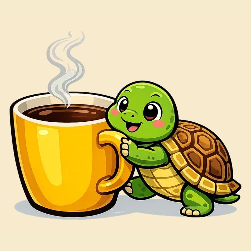 Kaffeeturtle mit dampfendem Becher