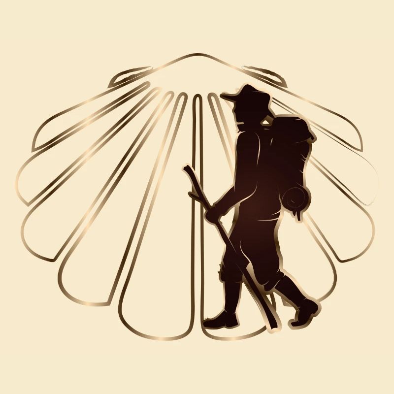 A pilgrim on a pilgrimage path with scallops