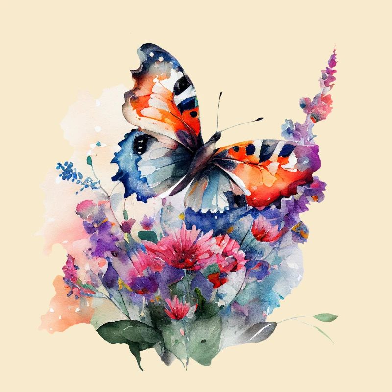 Papillon dans le pré - aquarelle