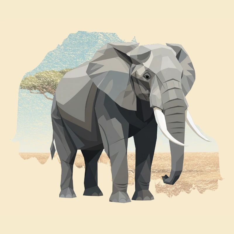 Geometric elephant in savannah style