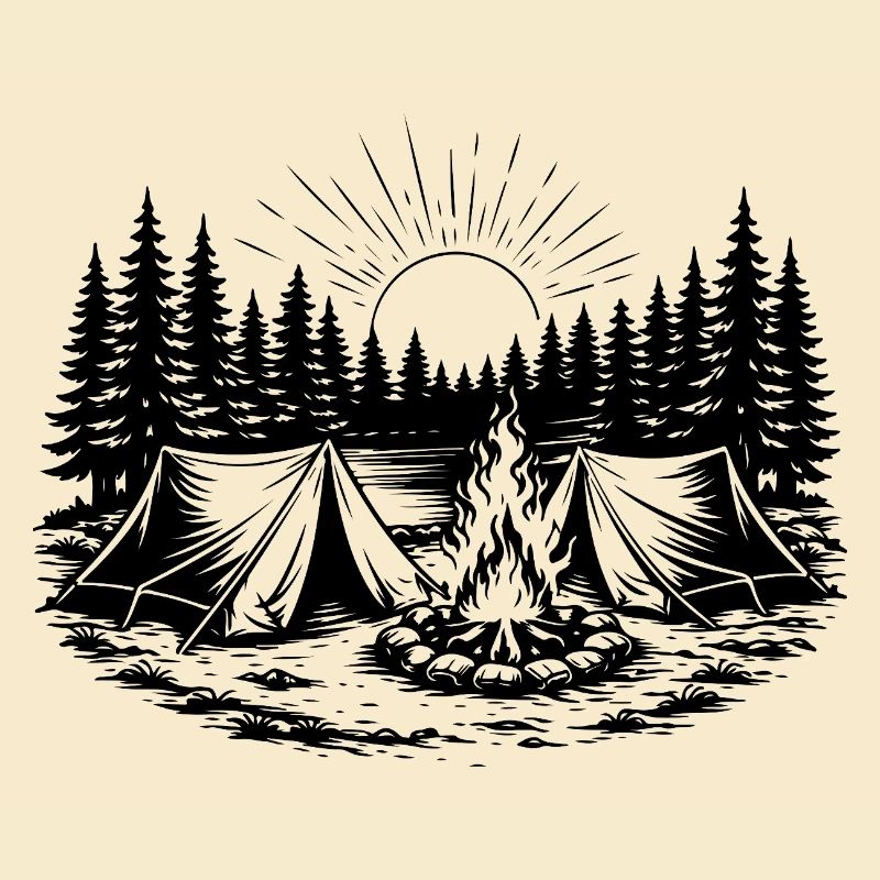 Paysage forestier de tentes de camping