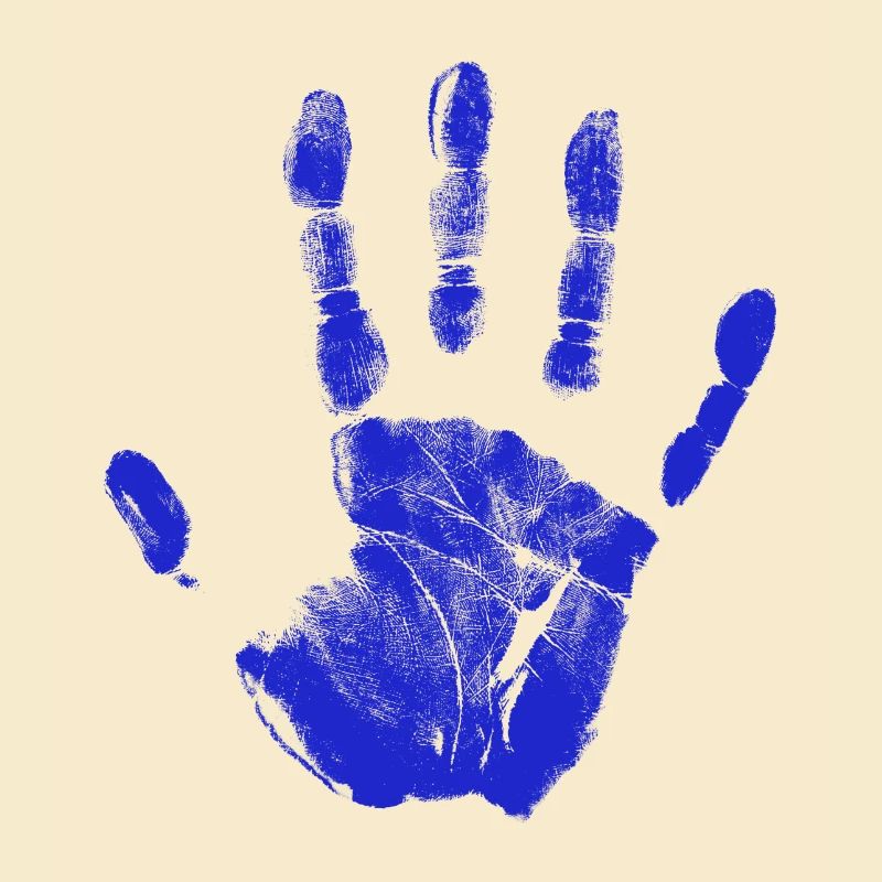 Empreinte de main peinte identité doigts et paume bleu