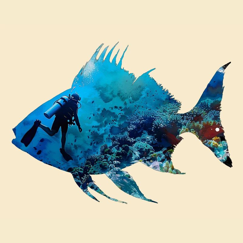 Silhouette de poisson de corail sous-marin Diver