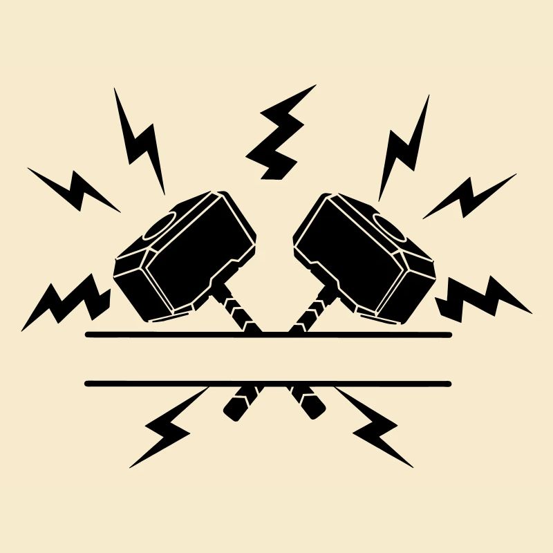 Zwei Thor-Hämmer mit Textausschnitt