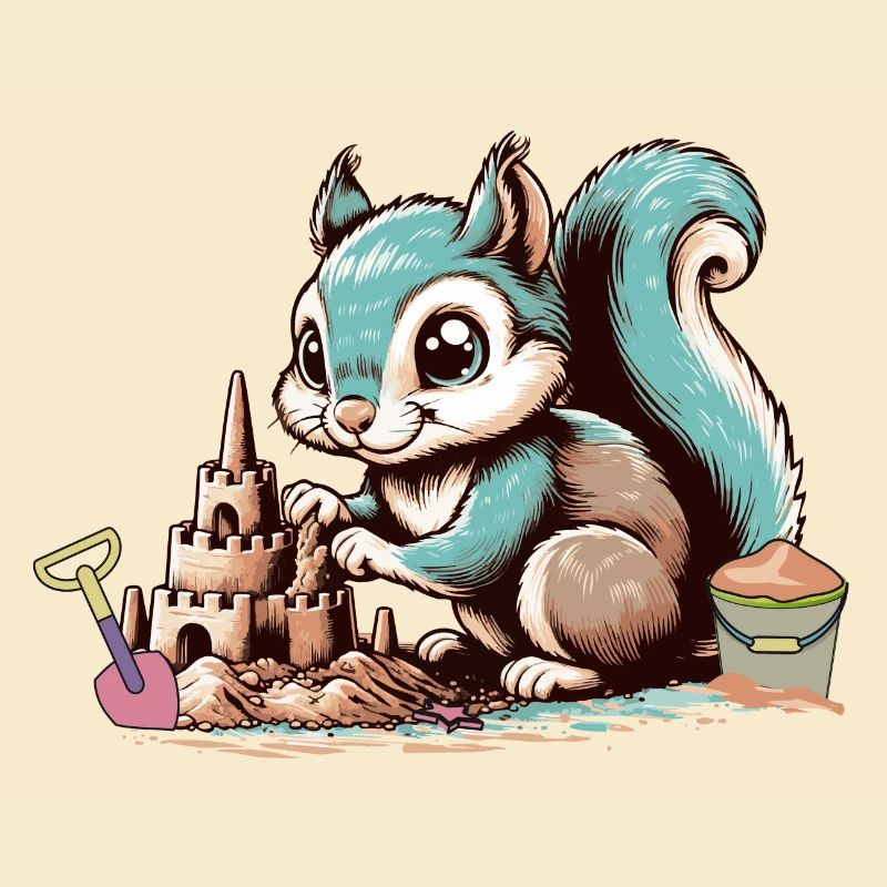 Écureuil de dessin animé mignon dans le bac à sable