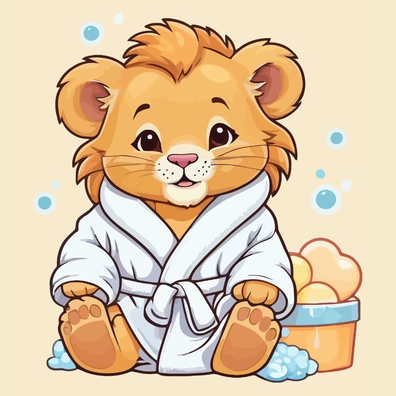 Bébé lion se baigne