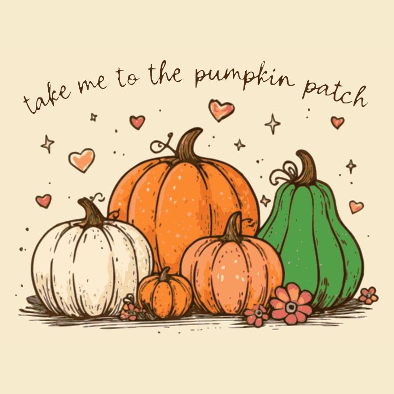 Pumpkin patch whimsical illustration