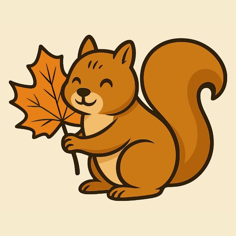 Écureuil mignon avec dessin animé de feuille d’automne