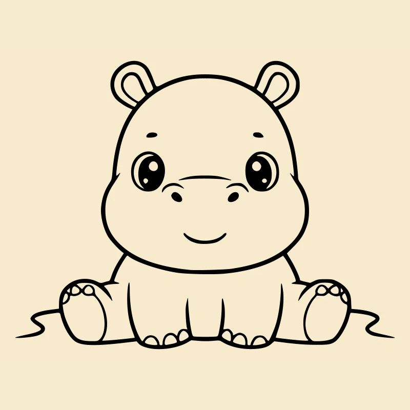 Cute Baby Hippo Comic Outline
