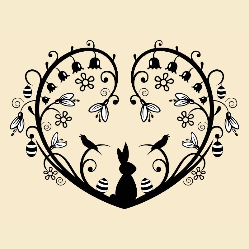 Heart with Easter bunny, snowdrops and easter eggs