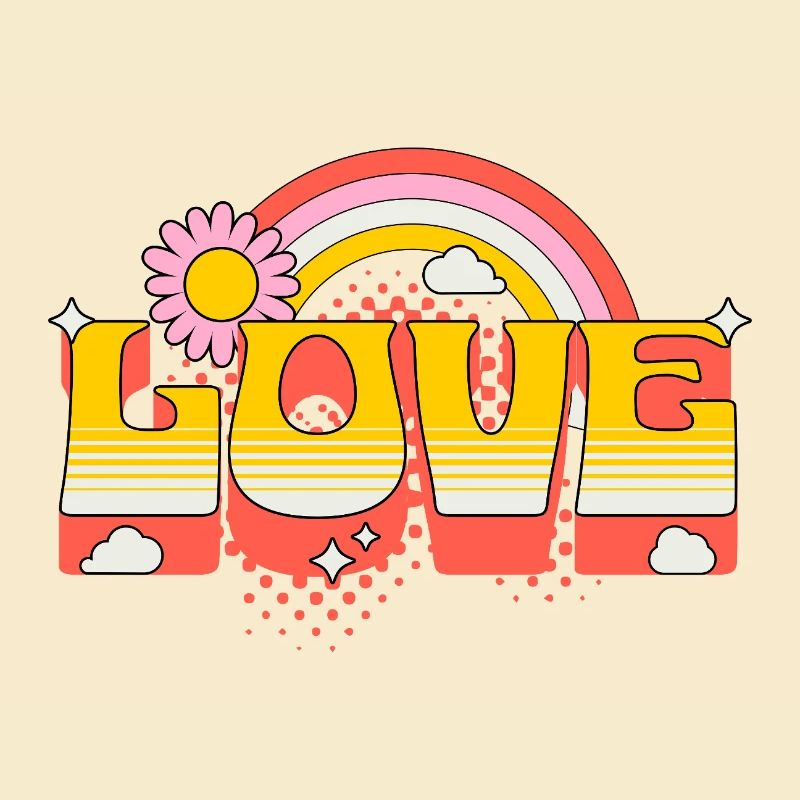 Amour Écriture Fleur Arc-en-ciel Nuages Art