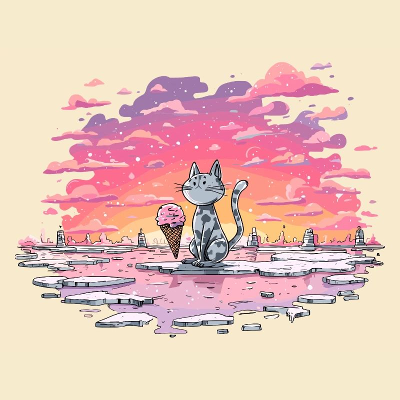 Katze mit Eis am Abendsee
