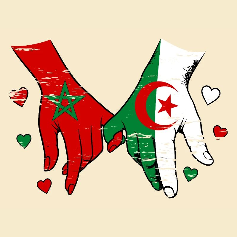 Drapeaux du Maroc Algérie tenus par la main utilisés