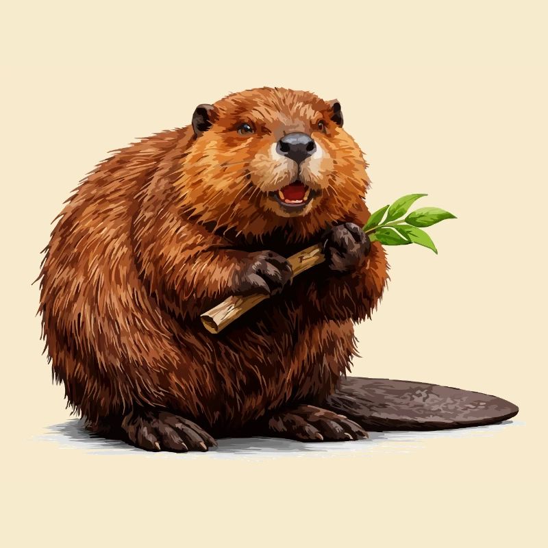Castor avec illustration d’animaux forestiers branchés