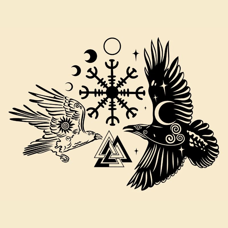 Hugin and Munin with Vegvisir Valknut