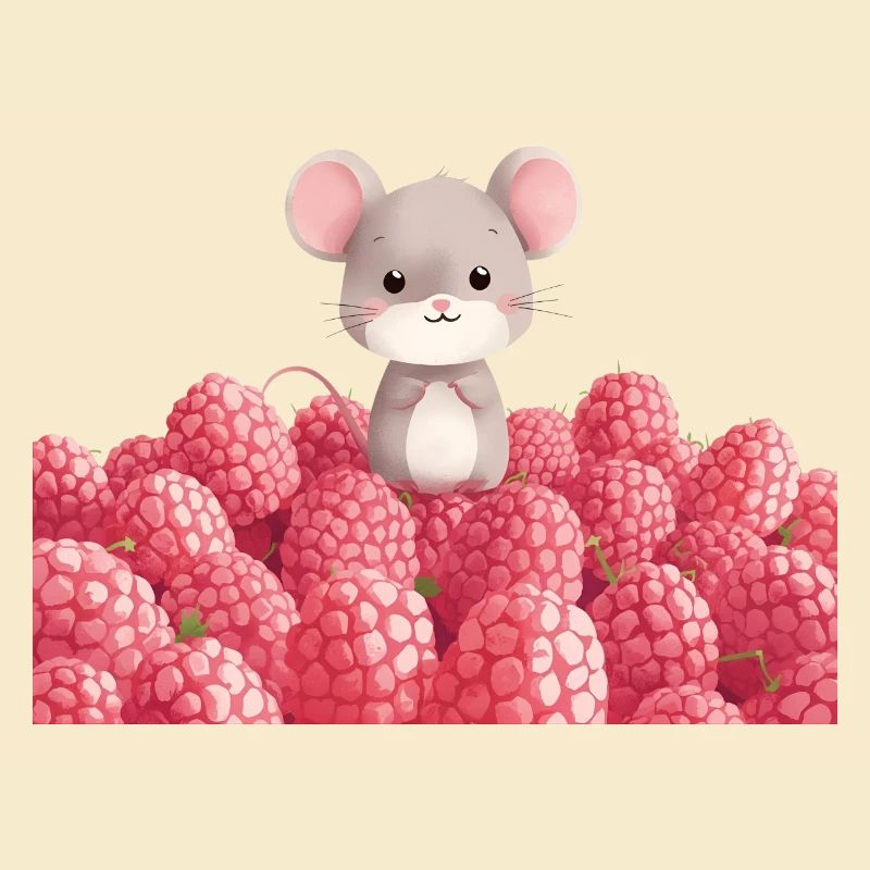 Souris mignonne dans le champ de framboises conception pour enfants