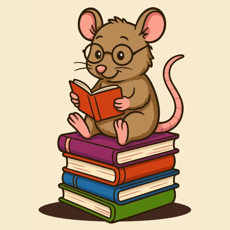 Leseratte mit Brille und Bücherstapel