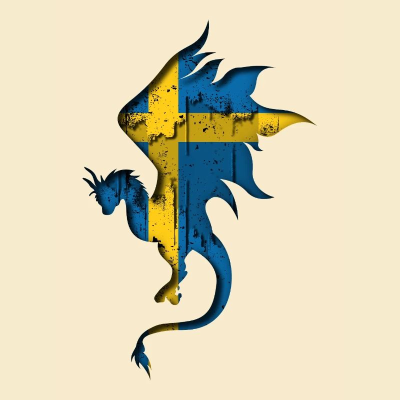 Drapeau de la Suède - Suède - Silhouette de dragon