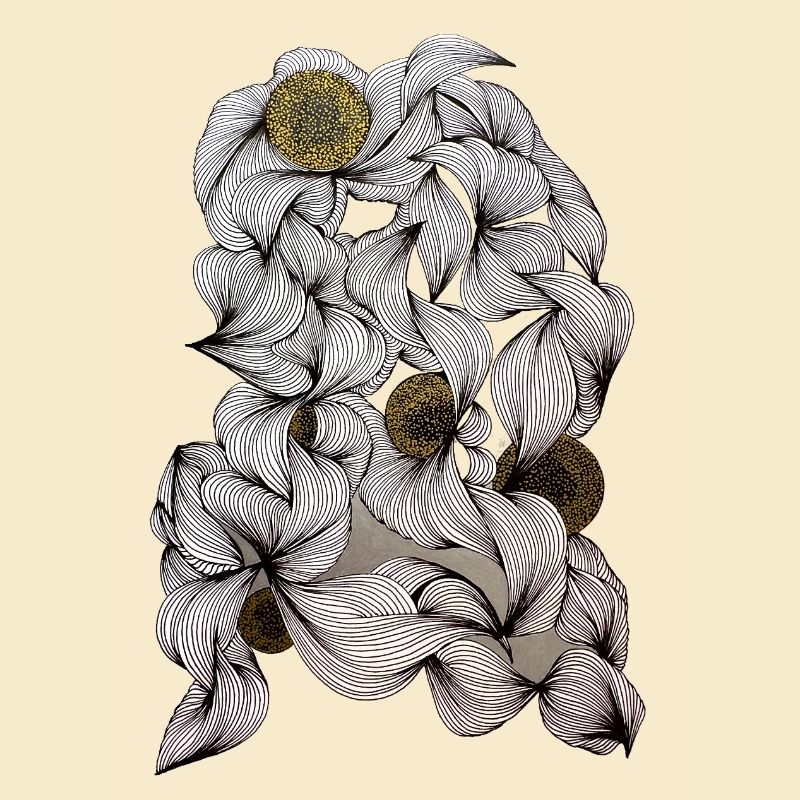 Des fleurs noires et blanches avec un centre doré