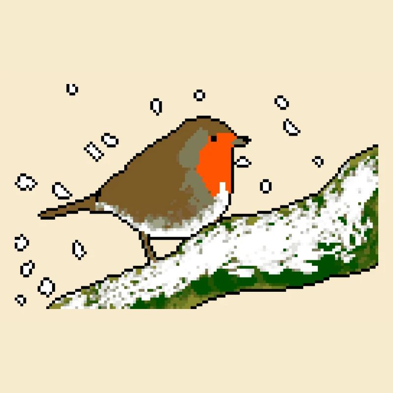 Robin winter snow pixel