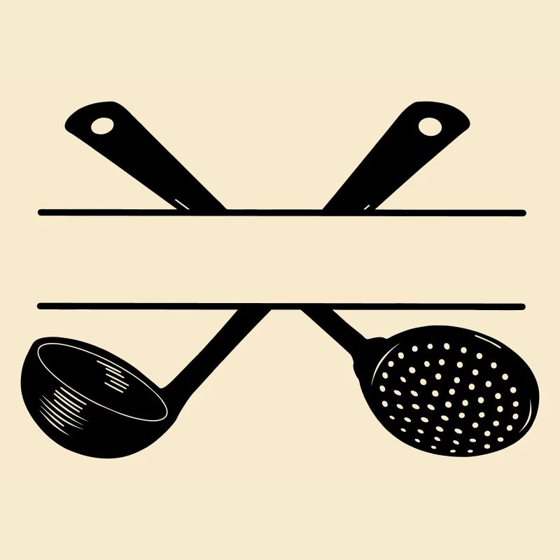 Slotted spoon and soup spoon crossed.