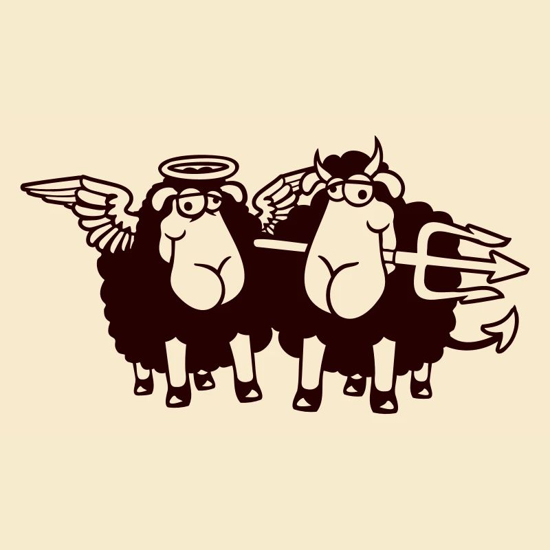 2 Sheep Angel Devil Satan Hell Evil Heaven Good
