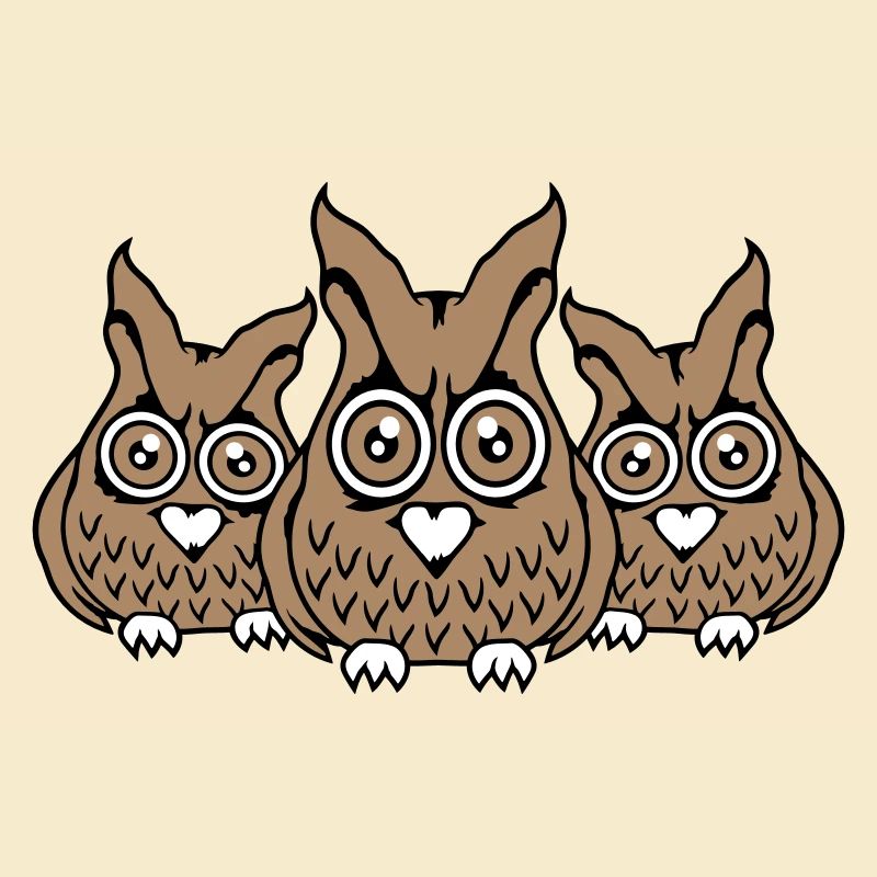 3 Eulen Freunde gucken gruselig große Horror Augen