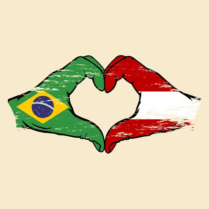 Brazil Austria Flag Hand Shape Heart Shape Used