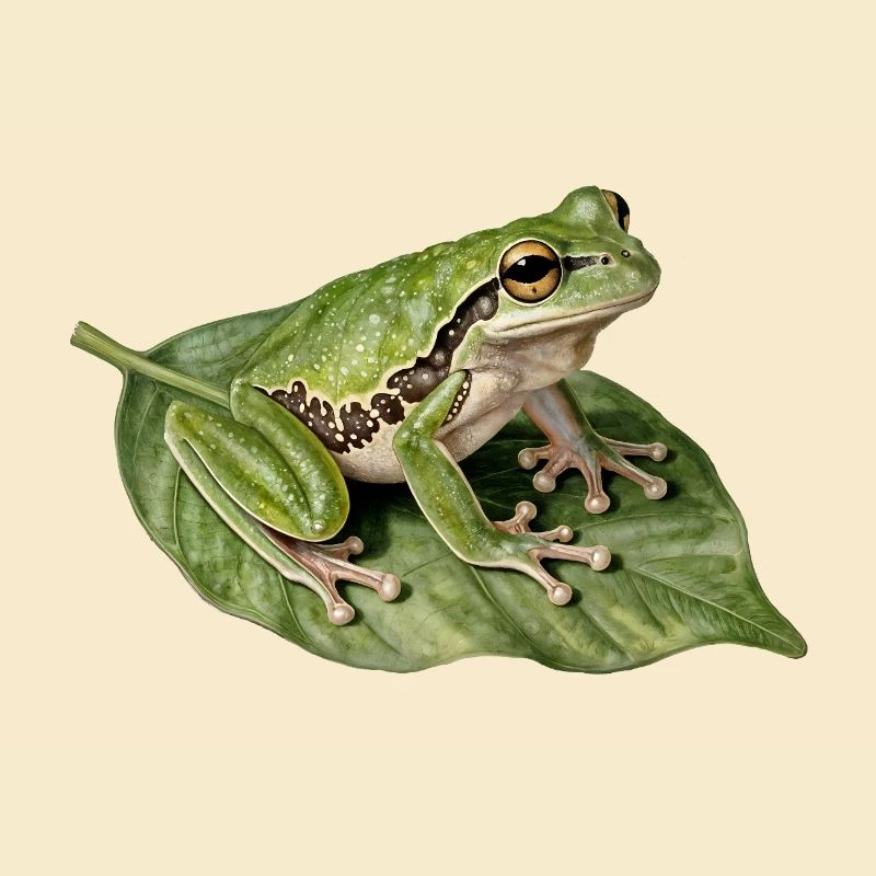 Green Frog on Leaf