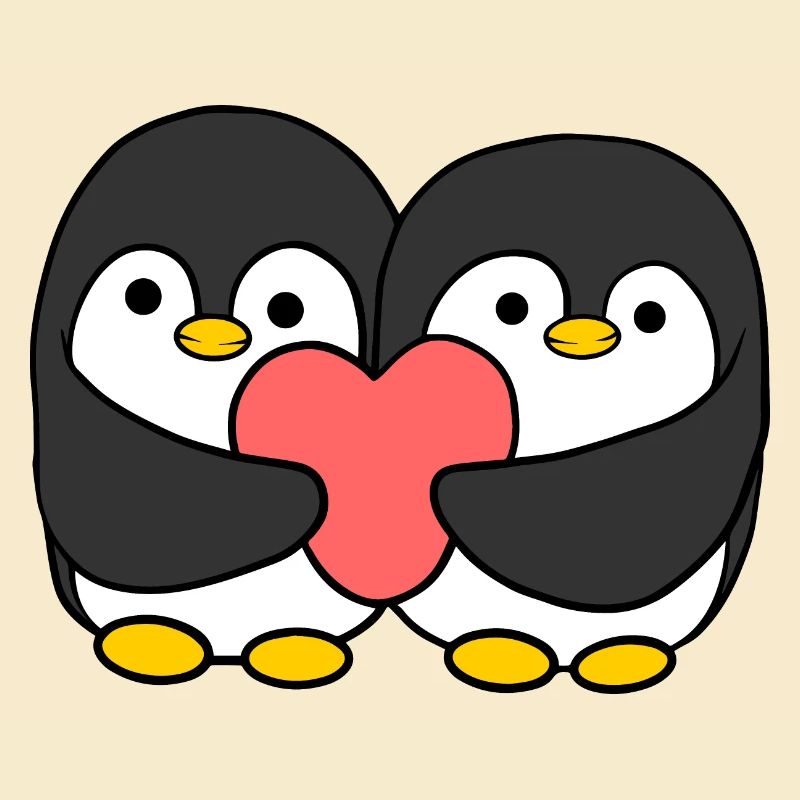 Comic Pinguin Paar das ein Herz hält