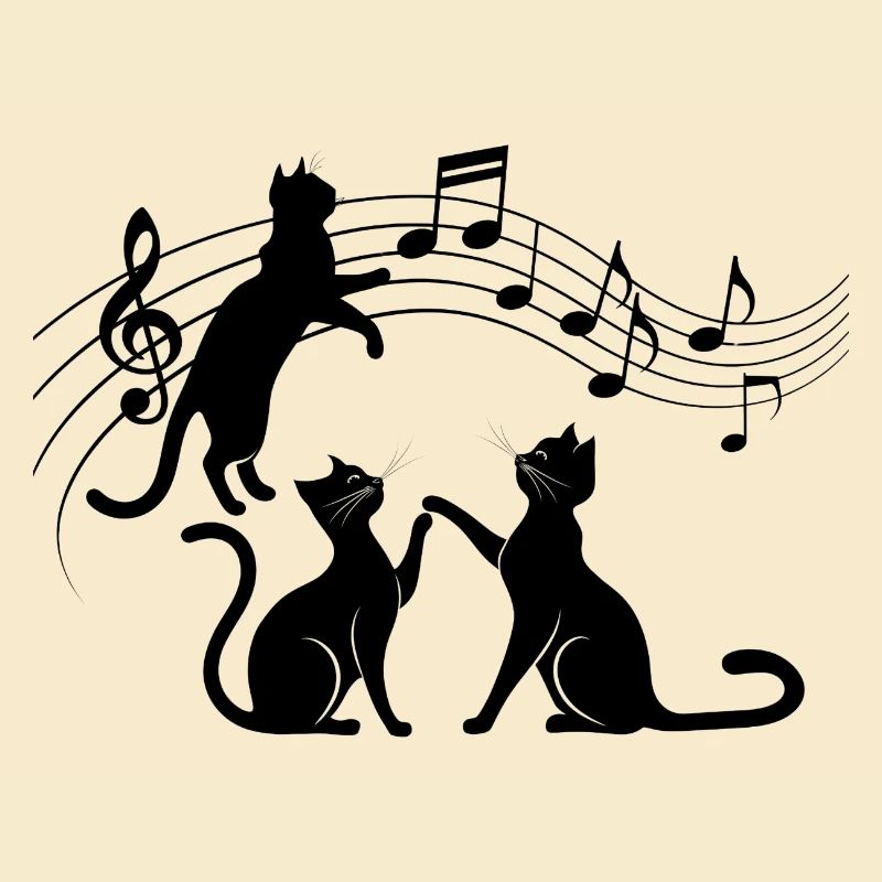 Black cats pattern playing with musical note
