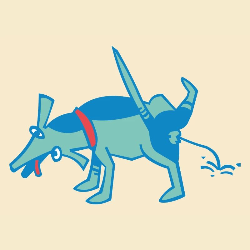little blue dog pulls against a wall