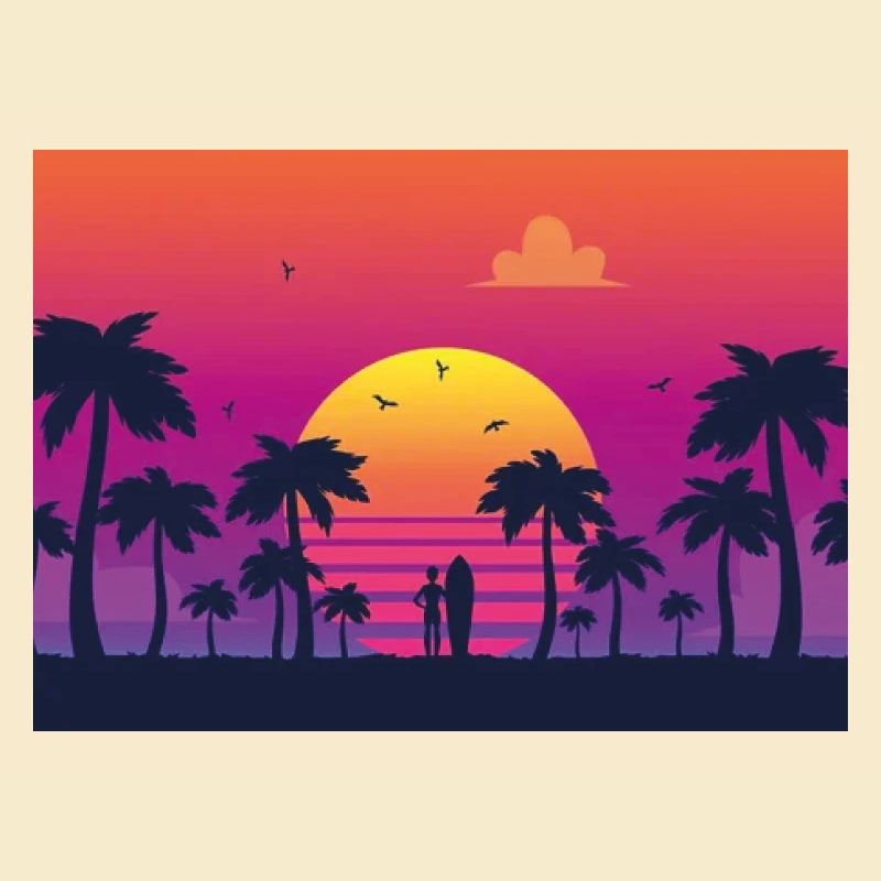 Surf au coucher du soleil